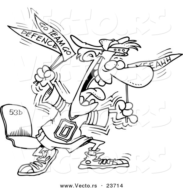 Vector of a Cartoon Crazy Sports Fan - Coloring Page Outline