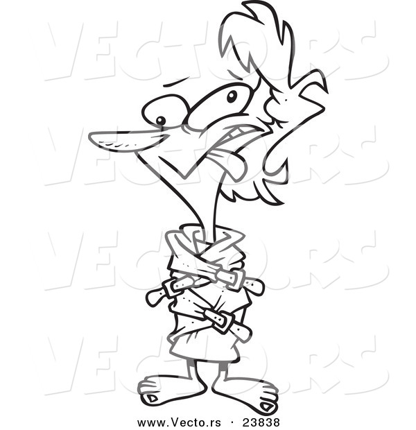 Vector of a Cartoon Crazy Woman in a Straight Jacket - Coloring Page Outline