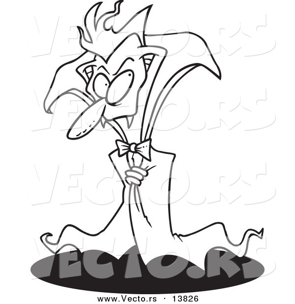 Vector of a Cartoon Creepy Old Vampire - Coloring Page Outline