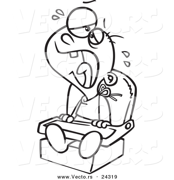 Vector of a Cartoon Crying Baby Boy Black and White Outline - Outlined Coloring Page