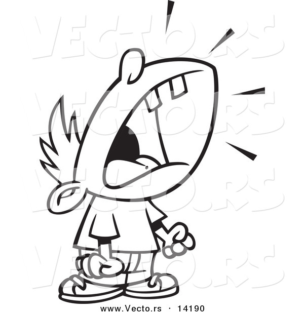 Vector of a Cartoon Crying Boy Throwing a Temper Tantrum - Coloring Page Outline