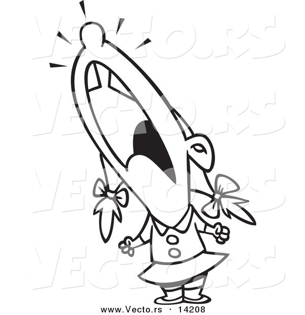 Vector of a Cartoon Crying Girl Throwing a Temper Tantrum - Coloring Page Outline