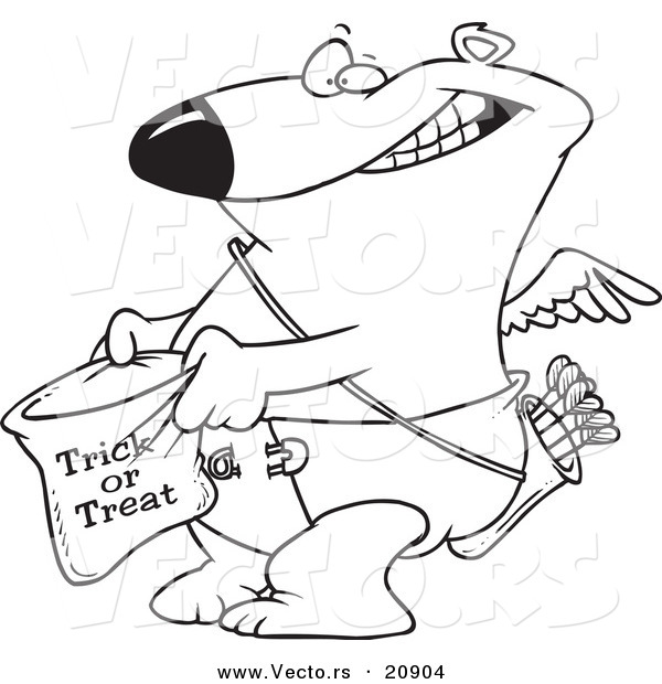 Vector of a Cartoon Cupid Bear Trick or Treating - Coloring Page Outline