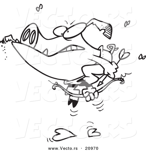 Vector of a Cartoon Cupid Pig Smoking a Cigar - Coloring Page Outline