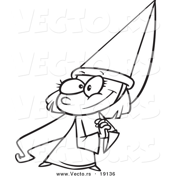 Vector of a Cartoon Cute Damsel Girl - Outlined Coloring Page