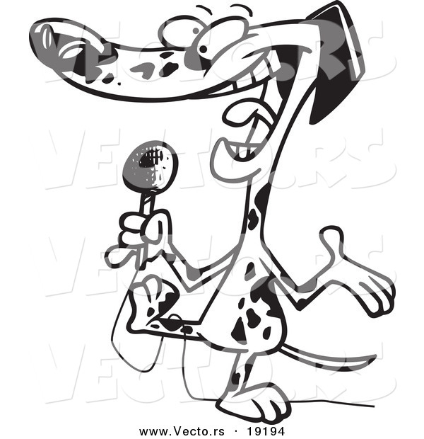 Vector of a Cartoon Dalmatian Using a Microphone - Outlined Coloring Page
