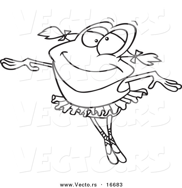Vector of a Cartoon Dancing Ballerina Frog - Outlined Coloring Page Drawing