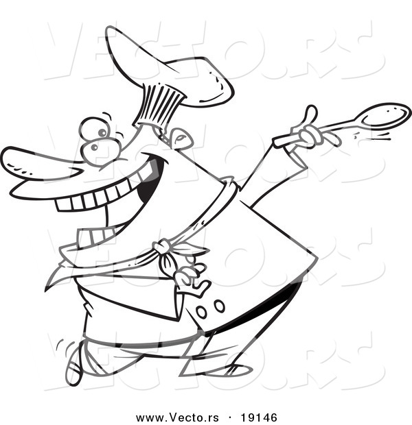 Vector of a Cartoon Dancing Chef - Outlined Coloring Page