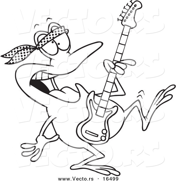 Vector of a Cartoon Dancing Guitarist Frog - Outlined Coloring Page Drawing
