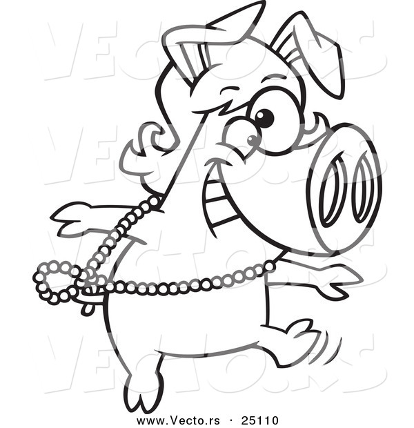 Vector of a Cartoon Dancing Pig in a Wig - Coloring Page Outline