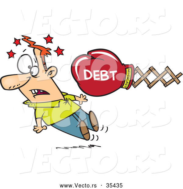 Vector of a Cartoon Debt Boxing Glove Punching a Man in the Face