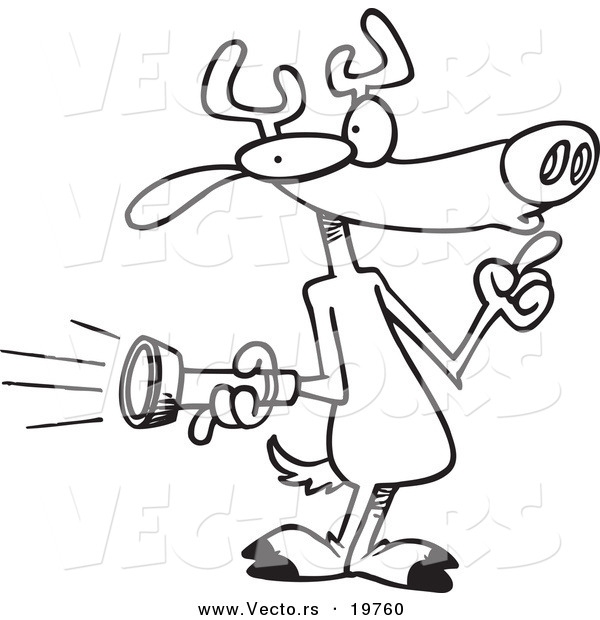 Vector of a Cartoon Deer Holding a Flashlight - Outlined Coloring Page