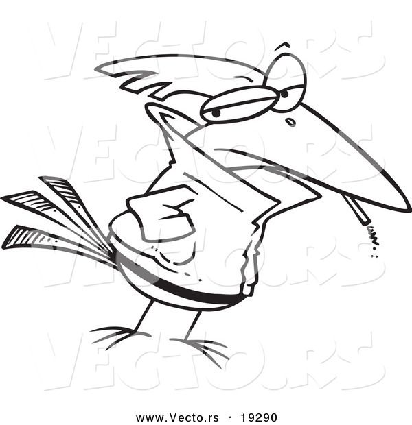Vector of a Cartoon Delinquent Bird Smoking - Outlined Coloring Page