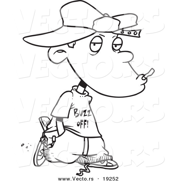 Vector of a Cartoon Delinquent Boy Smoking - Outlined Coloring Page