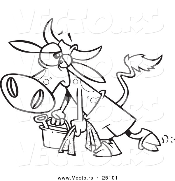 Vector of a Cartoon Depressed Cow Leaving the Beach - Coloring Page Outline