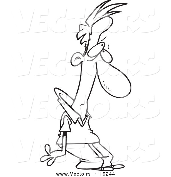 Vector of a Cartoon Depressed Man Pouting - Outlined Coloring Page
