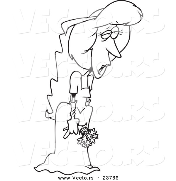 Vector of a Cartoon Deserted Bride - Coloring Page Outline