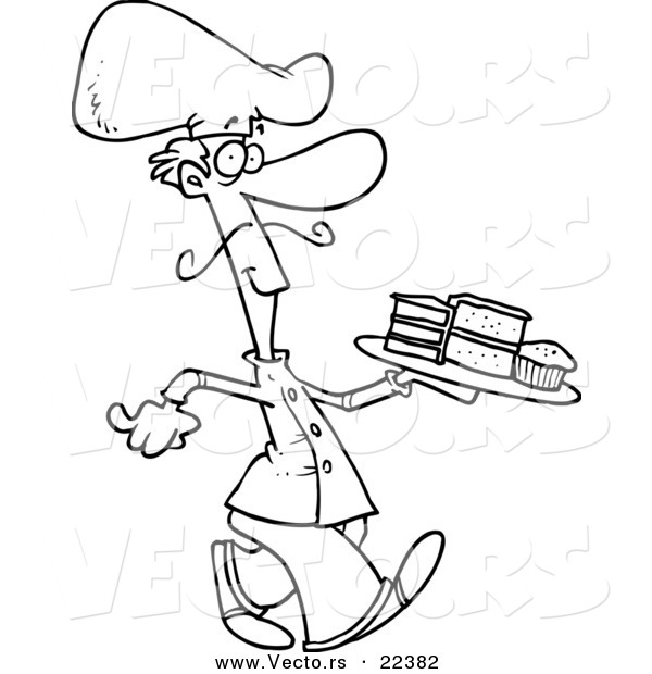 Vector of a Cartoon Dessert Chef - Coloring Page Outline