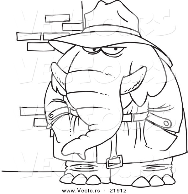 Vector of a Cartoon Detective Elephant - Outlined Coloring Page