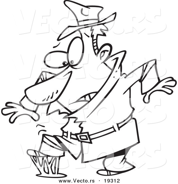 Vector of a Cartoon Detective Stepping in Gum - Outlined Coloring Page