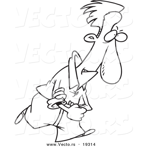 Vector of a Cartoon Determined Man Rolling up His Sleeves - Outlined Coloring Page