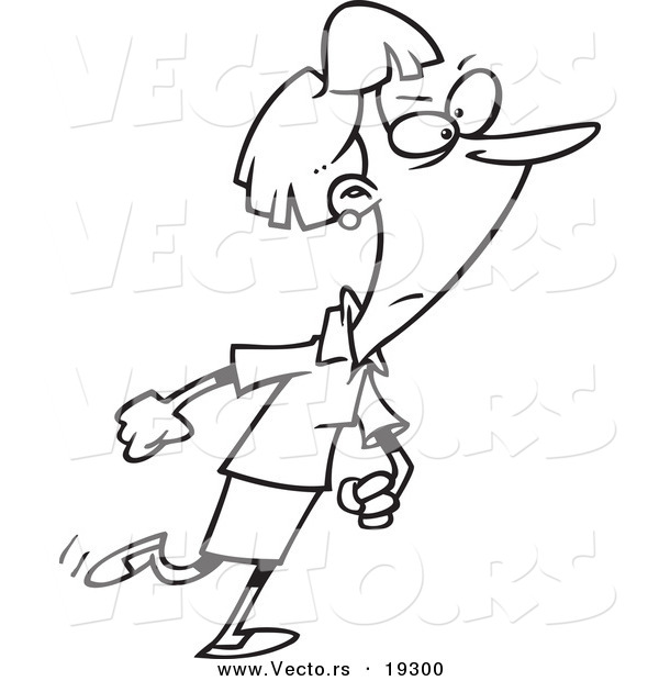 Vector of a Cartoon Determined Woman Stomping - Outlined Coloring Page