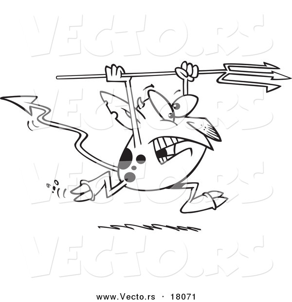 Vector of a Cartoon Devil Running with a Trident - Outlined Coloring Page