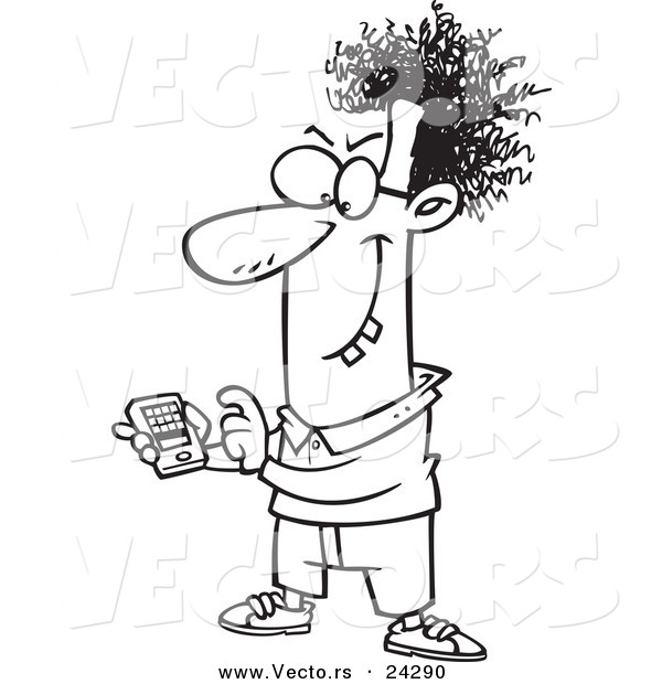 Vector of a Cartoon Devious Nerd with a Gadget Black and White Outline 1 - Outlined Coloring Page