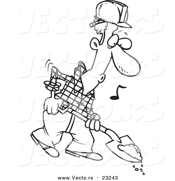 Vector of a Cartoon Digging Construction Worker - Coloring Page Outline