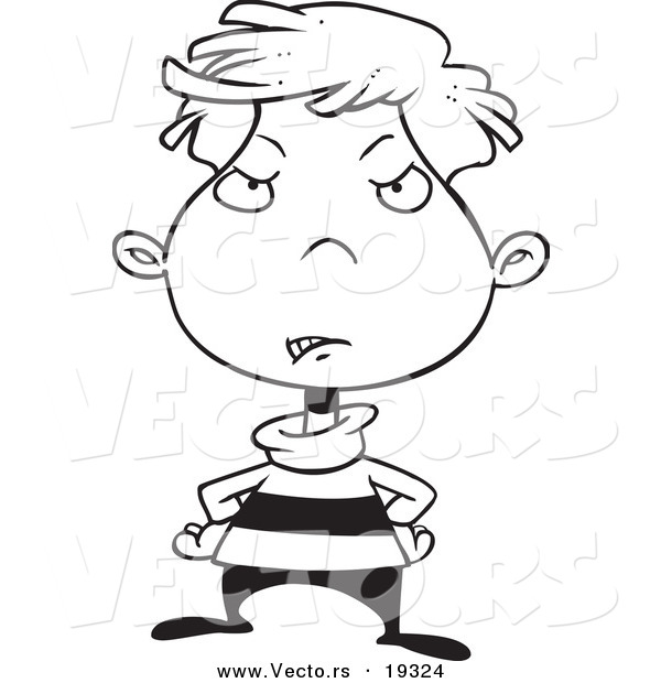 Vector of a Cartoon Disappointed Boy - Outlined Coloring Page