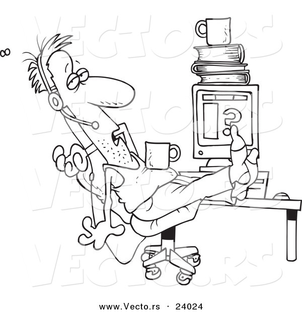 Vector of a Cartoon Disgusting Customer Support Worker - Coloring Page Outline