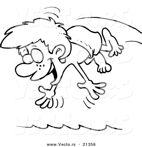 Vector of a Cartoon Diving Boy - Outlined Coloring Page