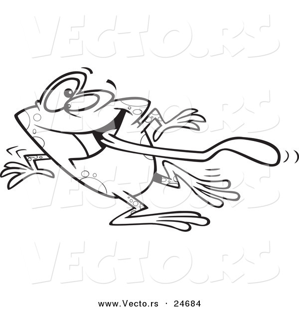 Vector of a Cartoon Dizzy Frog Having Fun on Dance Day - Outlined Coloring Page