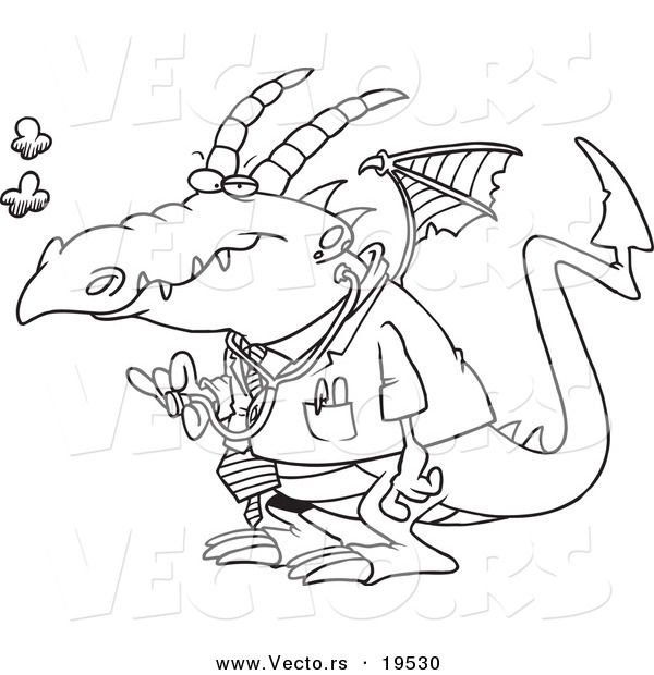 Vector of a Cartoon Doctor Dragon - Outlined Coloring Page