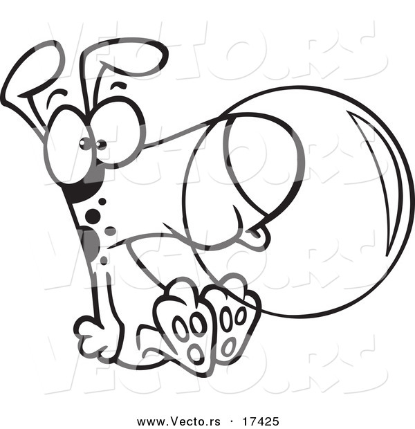 Vector of a Cartoon Dog Blowing Bubble Gum - Coloring Page Outline