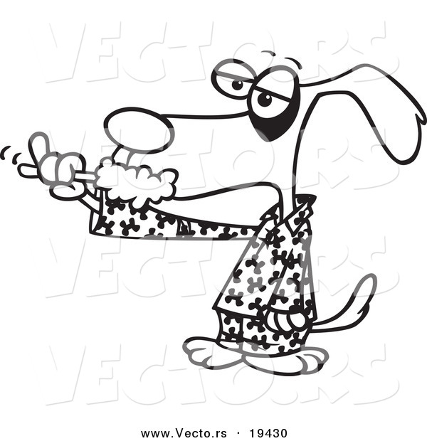 Vector of a Cartoon Dog Brushing His Teeth - Outlined Coloring Page