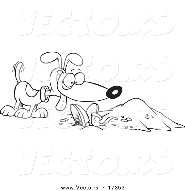 Vector of a Cartoon Dog by a Buried Person - Coloring Page Outline
