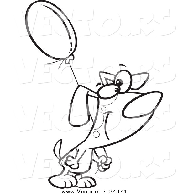 Vector of a Cartoon Dog Carrying a Birthday Balloon - Outlined Coloring Page