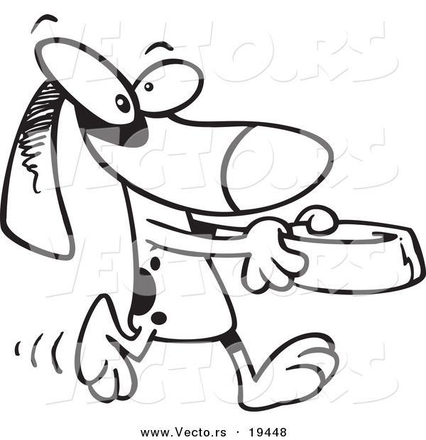 Vector of a Cartoon Dog Carrying a Dish - Outlined Coloring Page