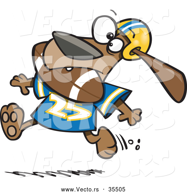Vector of a Cartoon Dog Character Running with a Football in His Mouth