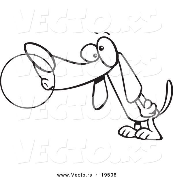 Vector of a Cartoon Dog Chewing Bubble Gum - Outlined Coloring Page