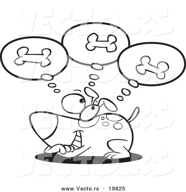 Vector of a Cartoon Dog Day Dreaming of Bones - Outlined Coloring Page