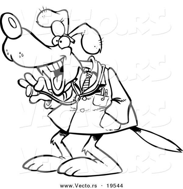 Vector of a Cartoon Dog Doctor - Outlined Coloring Page