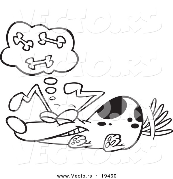 Vector of a Cartoon Dog Dreaming of Bones - Outlined Coloring Page