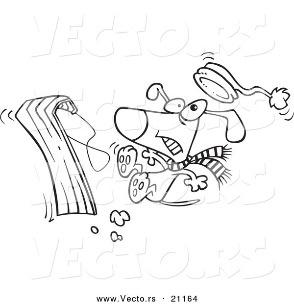 Vector of a Cartoon Dog Falling off a Sled - Coloring Page Outline