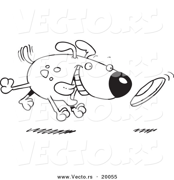 Vector of a Cartoon Dog Fetching a Disc - Outlined Coloring Page