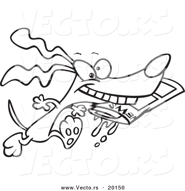 Vector of a Cartoon Dog Fetching the Newspaper - Outlined Coloring Page