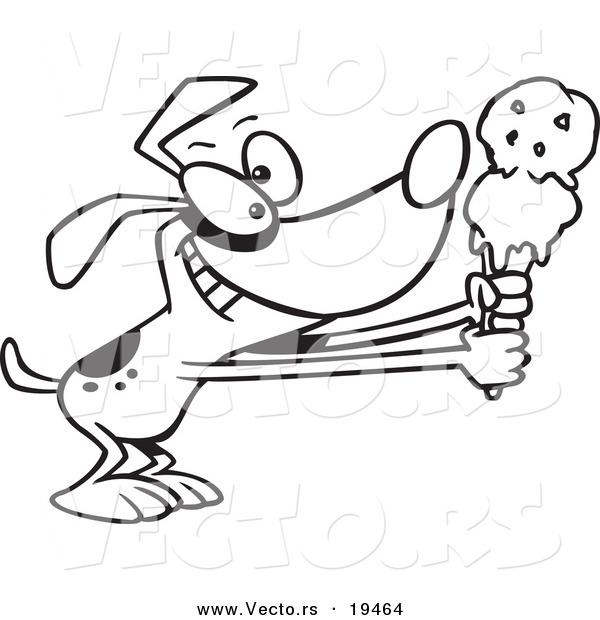 Vector of a Cartoon Dog Holding out an Ice Cream Cone - Outlined Coloring Page