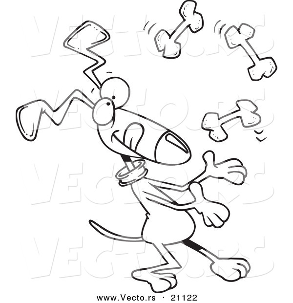 Vector of a Cartoon Dog Juggling Bones - Coloring Page Outline