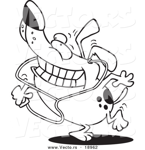 Vector of a Cartoon Dog Listening to an Mp3 Player - Outlined Coloring Page